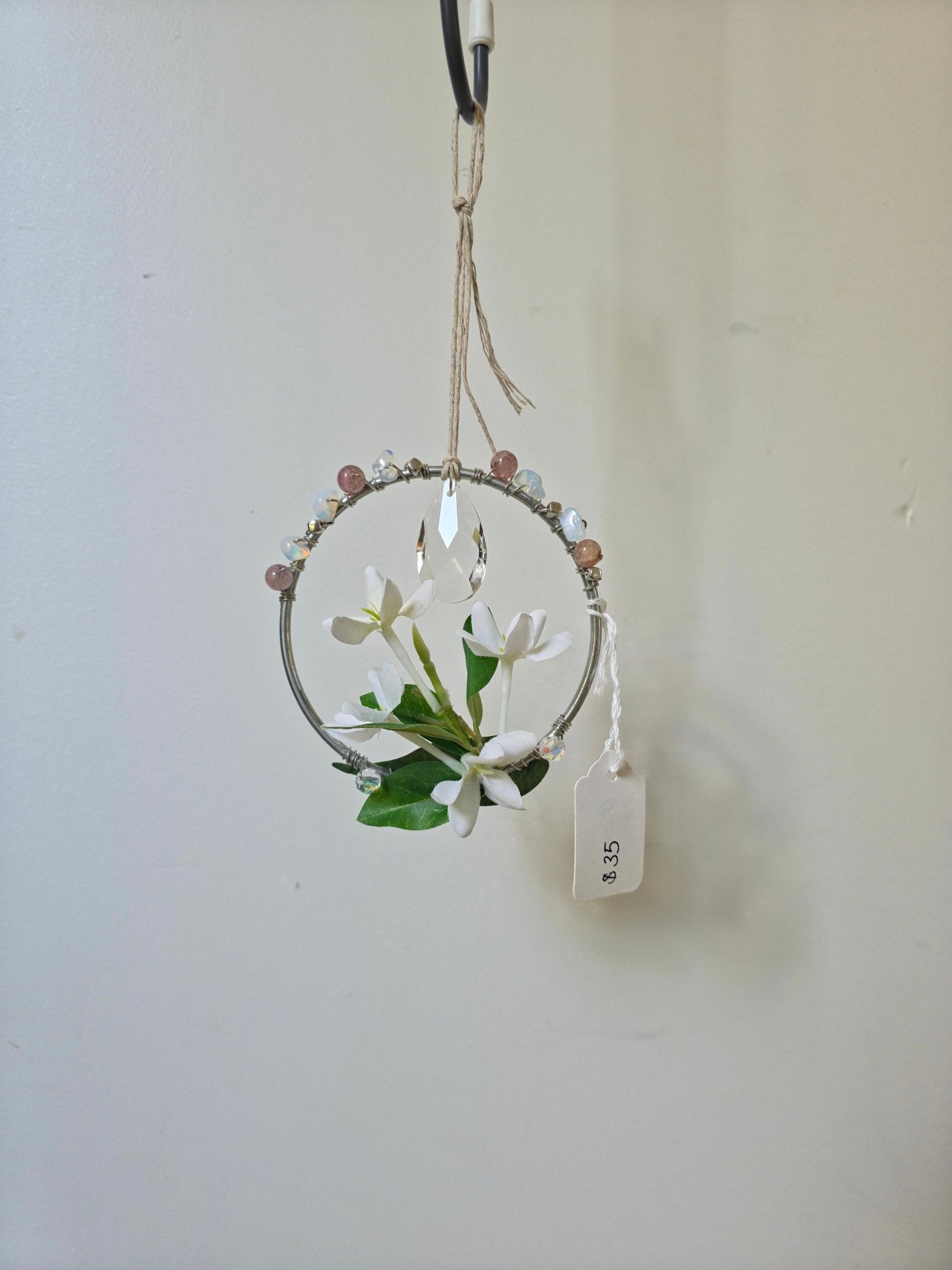 Moon Glow handmade Opalite crystal suncatcher in a silver hoop
