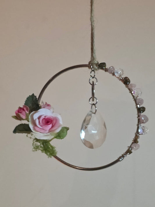 Briar Rose | Rose Quartz & Tiger's Eye | Crystal Suncatcher - Halo Blooms Collective